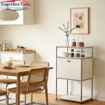 Tall 3-Tier Modular End Table Lockable Storage Cabinet with Stainless Steel Frame for Small Spaces, Hotel & Home Use