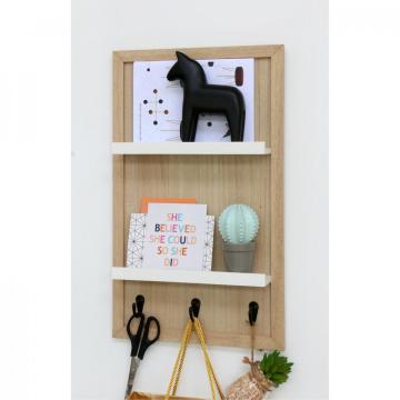 23801Wooden wall mounted shelf with hooks