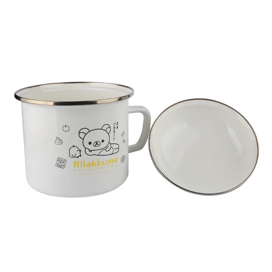 16cm Big Enamel Cup High Quality White Decals with Lid