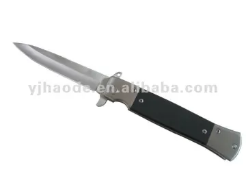 stianless steel side chain G10 wood handle pocket knife ( sanding finish)