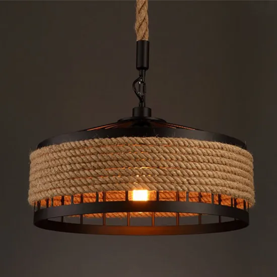 1pc Vintage Industrial Hemp Rope Hanging Lamp Bar Restaurant Round Chandelier Decorative Night Light