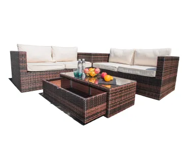 Rattan Garden 4-Piece Corner Sofa Set with Storage
