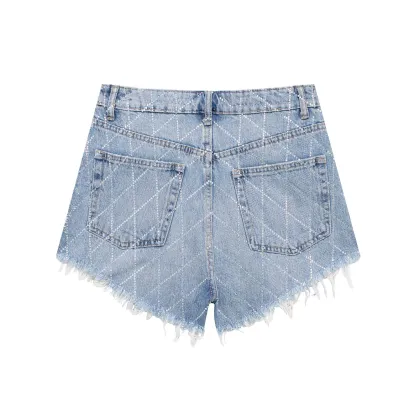 2024 Women's Summer Retro Raw Edge Bermuda Casual High Waist Denim Shorts