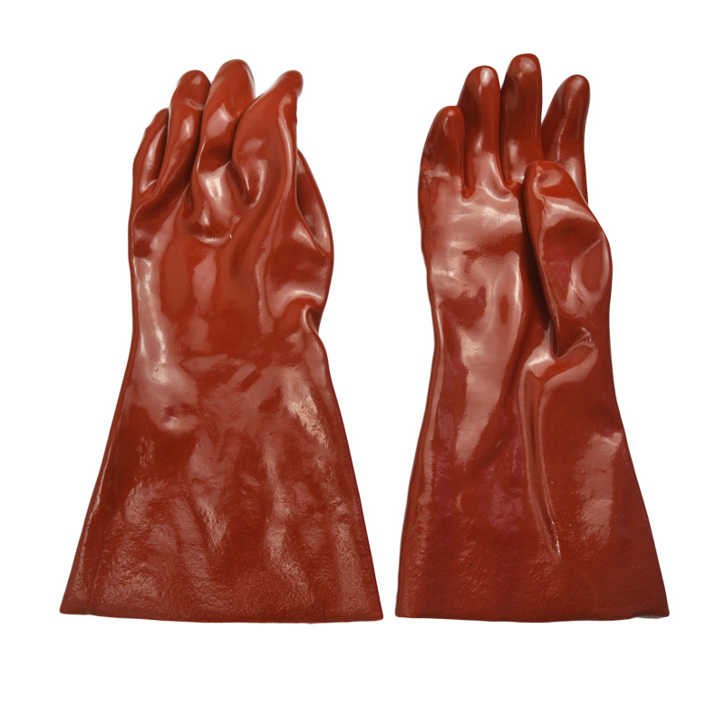 Luvas revestidas de PVC vermelho escuro 14 &#39;&#39;