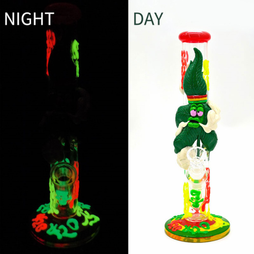 Hand Painted Bong with 420 Leaf demon