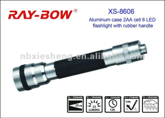 8606 Aluminum case 2AA cell 6 LED flashlighting with rubber handle
