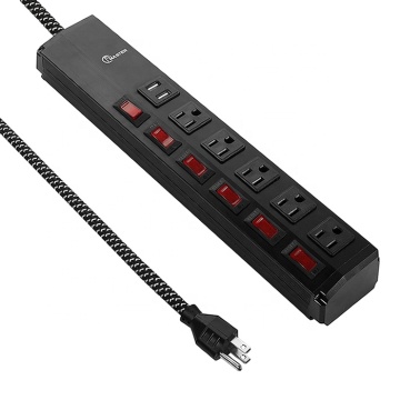 US 6 Outlet Metal Power Strip Surge Protector with Individual Switch