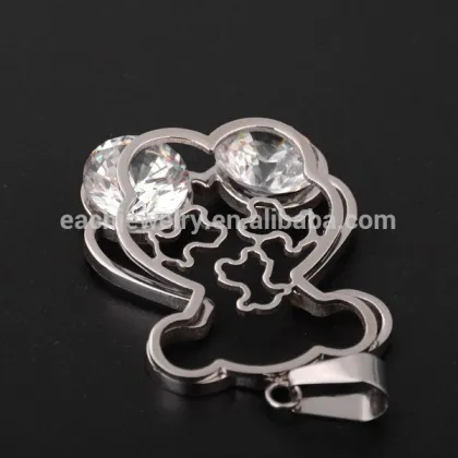 2015 Latest Design Fashion Stainless Steel Jewelry Imitation Shinning Big Diamond Bear Pendant