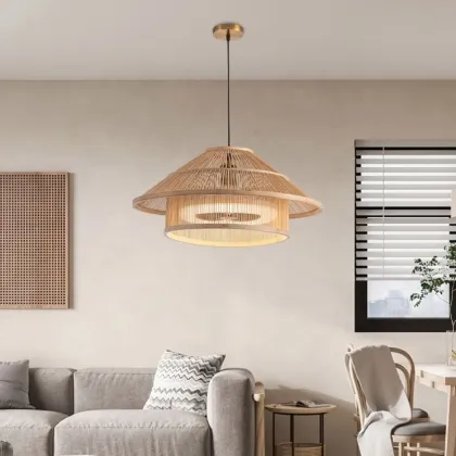 Nordic White Designer Bedroom Bamboo Woven Remote Control Dimmable LED Ceiling Fan Lights