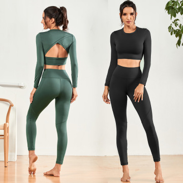 Nahtloses Yoga-Set mit hoher Taille für Workout-Leggings