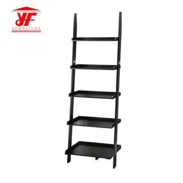 Black Modern 5 Ladder Bookcase Wood Shelf