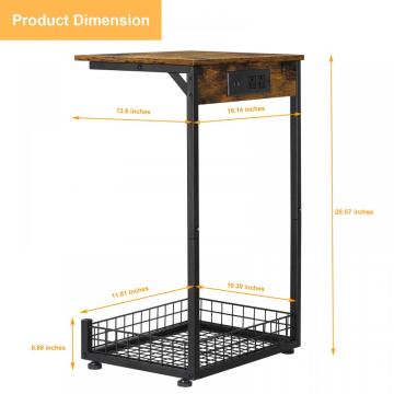 Mesa a la altura en forma de C con cesta de almacenamiento