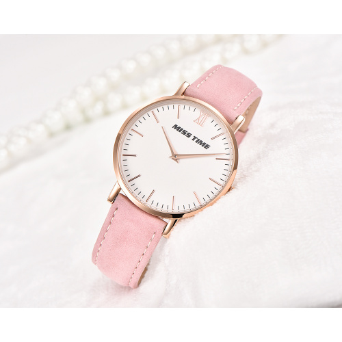 pink leather strap japan movements lady hand quartz watch