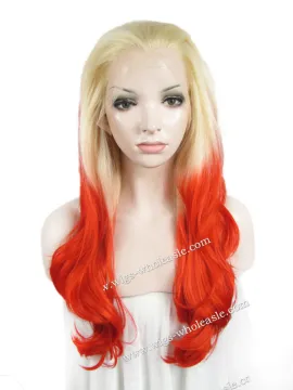 Rapunzel Wigs Long Wavy Red Two Tone Lace Front Wig Synthetic + Cap