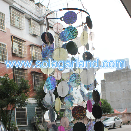 Dangling Light PVC Circle & Metal Chain Chandelier 80CM Tall