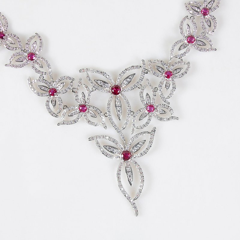 Openwork Floral Vine CZ Bridal Necklace Earring Set