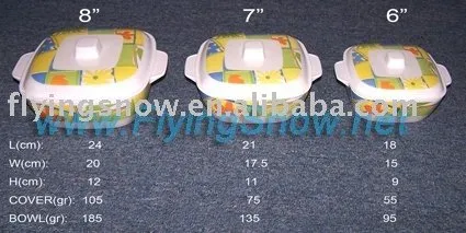 Melamine Dinner set,3 melamine square bowl with lid,dinnerware set