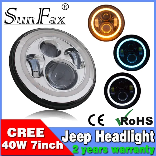 Black Chrome 4X4 Jeep High/ low beam 7inch 40w led headlight with Daytime running light, 7inchs led halo headlight for jeep