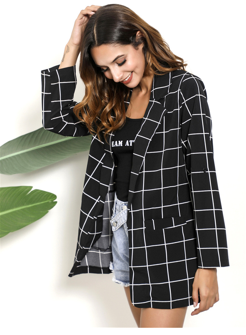 Women's Casual Check Plaid Loose Jacke