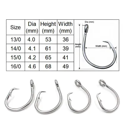Stainless Steel Wide Gap In-line Tuna Catfish Circle Hooks for Bass and Bluegill