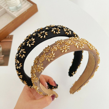 DOMOHO Solid Color Sponge Hairband - European and American Fashion Headband with Meter Bead