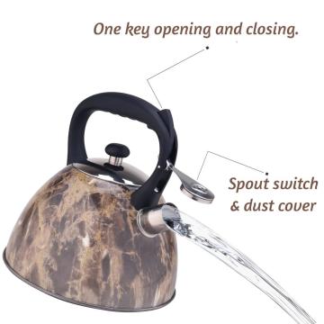 Stainless Steel Whistling Tea Kettle with Brown Pattern