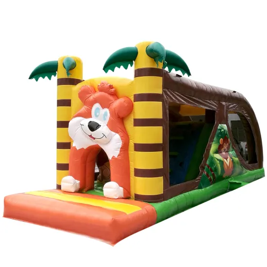 Moonwalk Large Lion Inflatable Slide for Commercial Use with Dry Slide Option