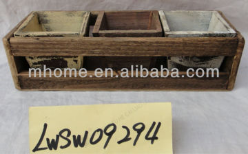 Natural shabby chic wood flower planter with three planters
