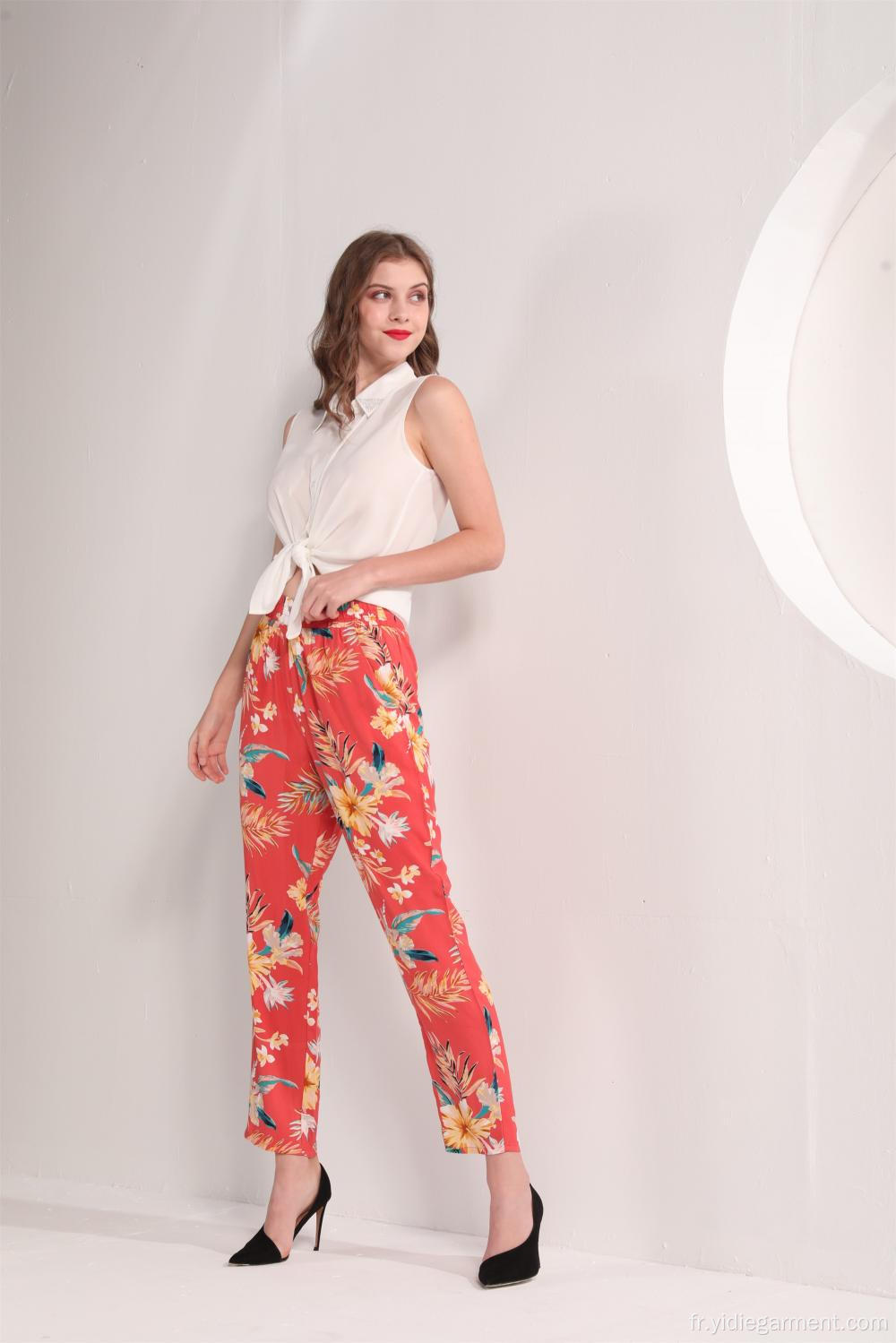 Pantalon à la cheville à imprimé floral tropical pour femme