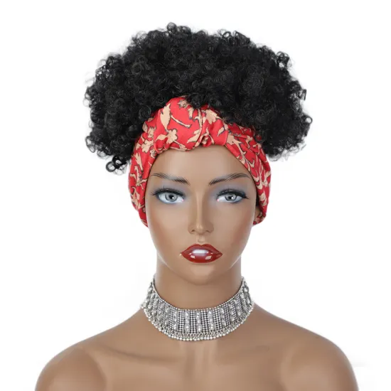 drawstring short Wigs Black Women Grip With Scarf Synthetic Wrap Attached Curly Kinky Hair Band Chignon elastic Headband Wig