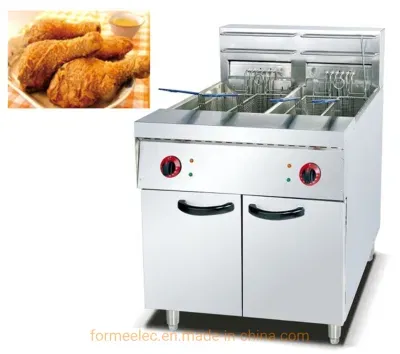 Kitchen Equipment Vertical Electric Fryer 1-Tank 2-Basket 28L Floor Stand Cabinet Fryer