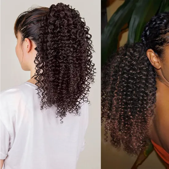 AliLeader 14Inch Ombre Premium Synthetic Afro Kinky Curly Ponytail Drawstring Puff Ponytail Hairpiece For Women