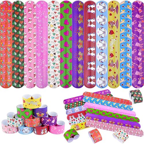 Slap Bracelets with Colorful Hearts Emoji and Unicorn