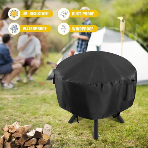 Fire Pit Cover - Waterproof 600D Heavy Duty Round Patio Fire Bowl Cover