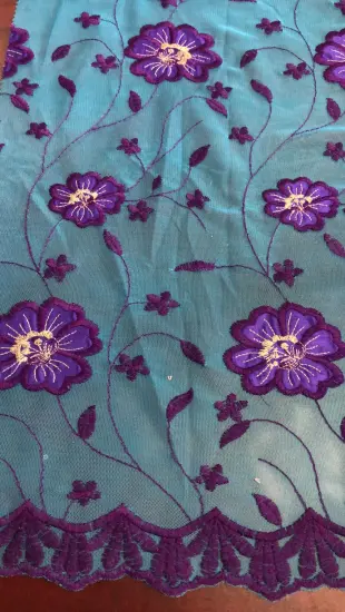 Blue Flowers Mesh Embroider Fabric