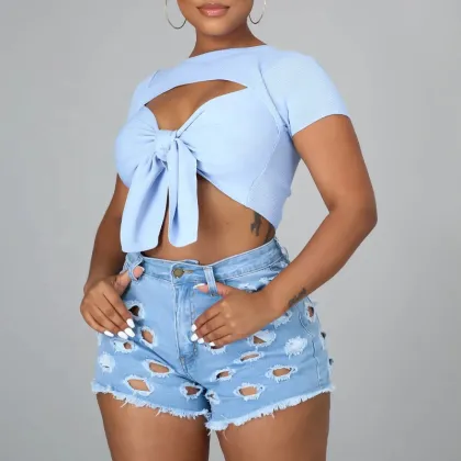Customized High-Waisted Stretch Denim Shorts for Women