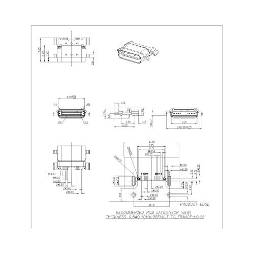 Female Waterproof Type-C SMT Offset H7.6