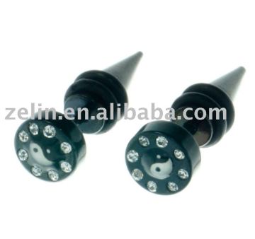 Mens Black Earrings Yin Yang Fake Ear Plugs Studs ,ear jewelry,body jewelry