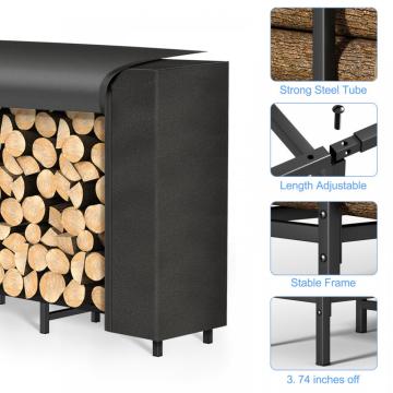 Black Firewood Rack Outdoor with Rainproof Cover