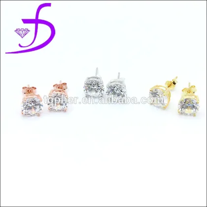 Italian silver jewelry stud earring 8mm CZ wear earrings