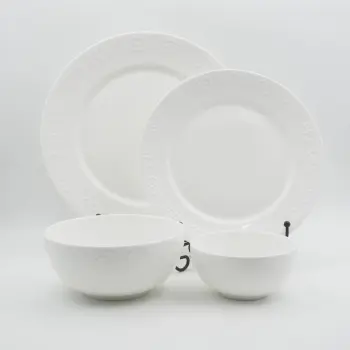 White Color New Bone luxury embossed tableware set