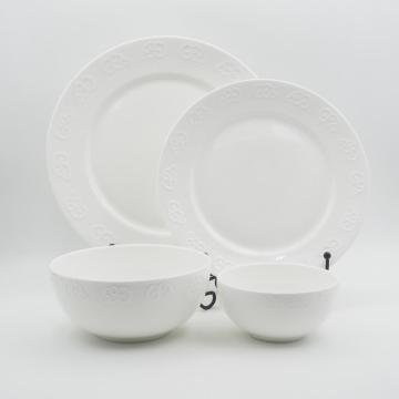 White Color New Bone luxury embossed tableware set