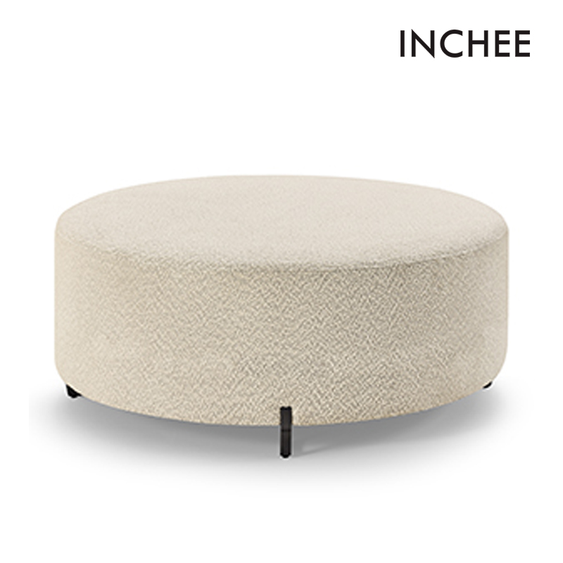 Modern Round Fabric Stool With Hardware Legs