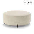 Modern Round Fabric Stool With Hardware Legs