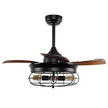 34 Inch Vintage Industrial Ceiling Fan with Lights and Retractable 3 Blades
