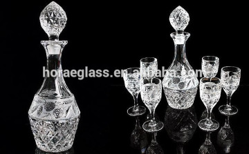 CRYSTAL GLASS WHISKEY WINE DECANTER BOTTLE / WINE GLASS