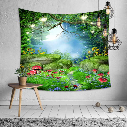 Forest Mushroom Tapestry Wall Hanging Night Sky Tree Flower Wall Tapestry for Livingroom Bedroom Dorm Home Decor