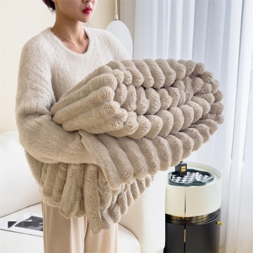Luxury Soft Bedroom Light Brown Beige Rabbit Pillow Faux Fur Blanket for Winter