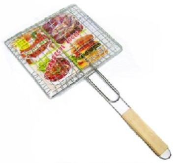 Hamburger grill mesh w/wooden handle