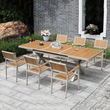 Luxury Outdoor Dining Table - Uplion Garden Furniture Extendable Patio Rectangular Aluminum Plastic Wood Table